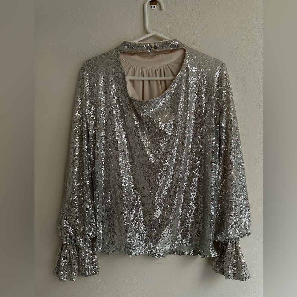 BOLD elements Shimmering Silver Sequin Blouse - image 5